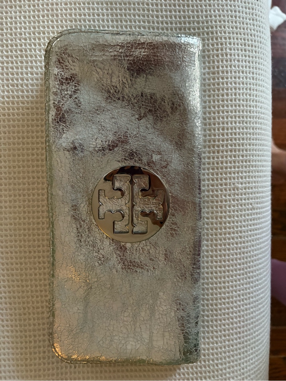 Tory Burch Silver Metallic Leather Clutch